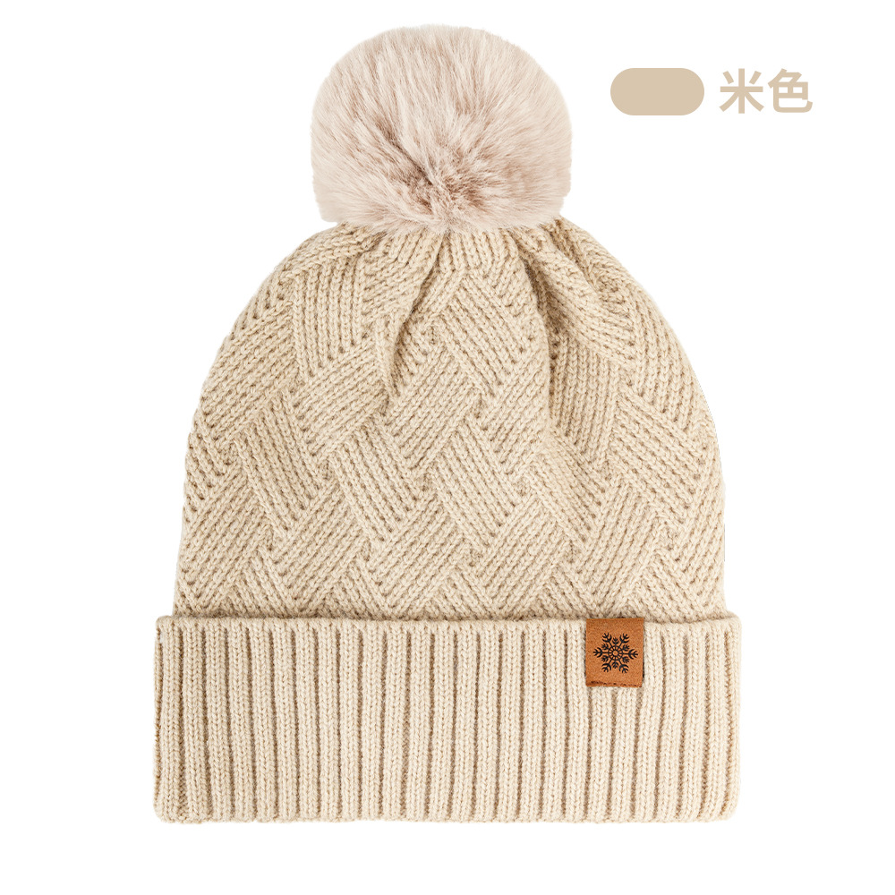Knitted hat, scarf, and gloves three-piece set for women, outdoor warm double-layer wool knitted hat for cold protection