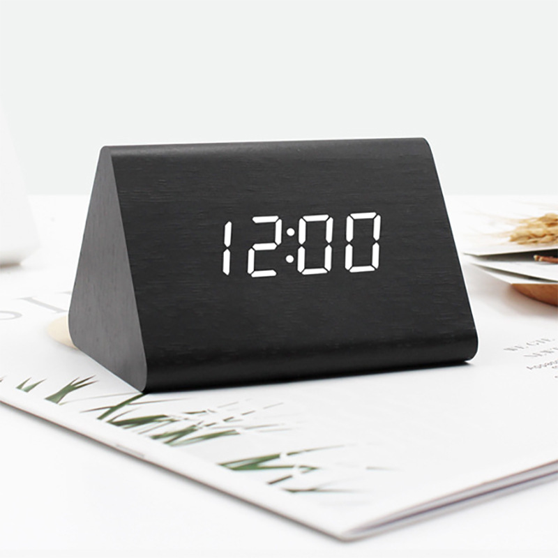 Desk Clock LED Wooden Clock Electronic Clock Mini Square Small Alarm Clock Digital Clock Thermometer Bedside Clock