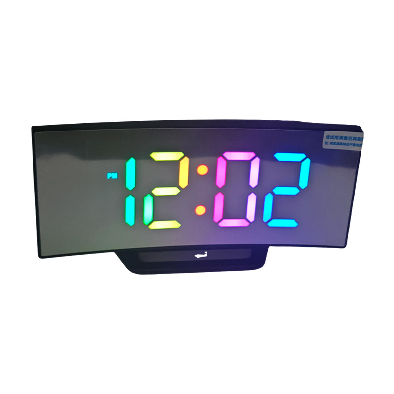 Curved electronic alarm clock large screen LED digital clock learning office desktop silent electronic alarm clock