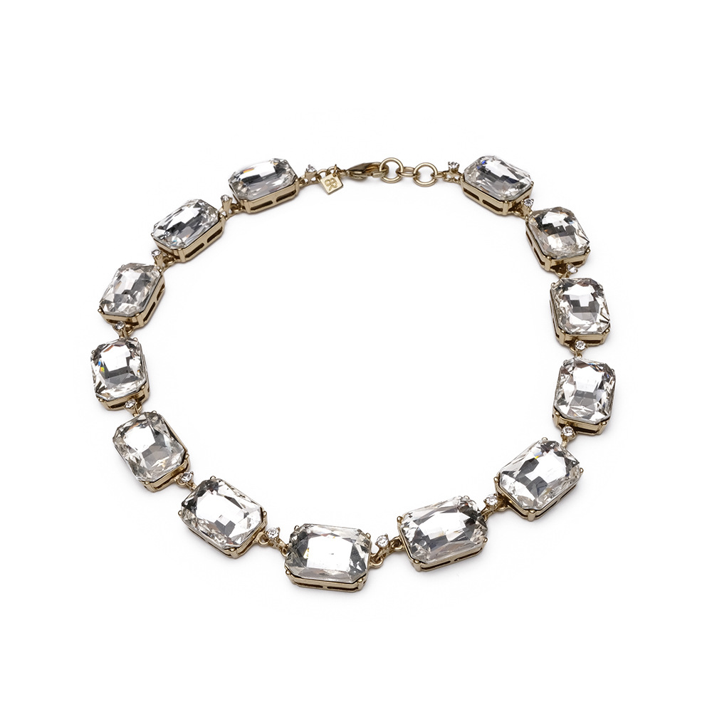 Benefit Slight Flaw Exaggerated Large Sparkling Diamond Evening Party Must-Have Strapless Dress Two-Tone Necklace