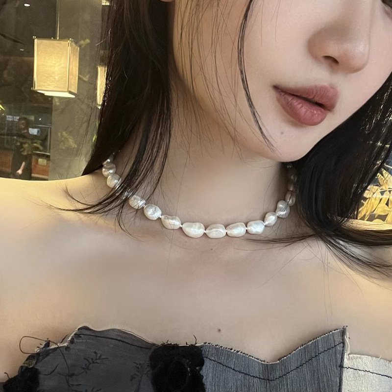 Natural baroque large colorful irregular freshwater pearl necklace elegant love clasp锁骨链 women