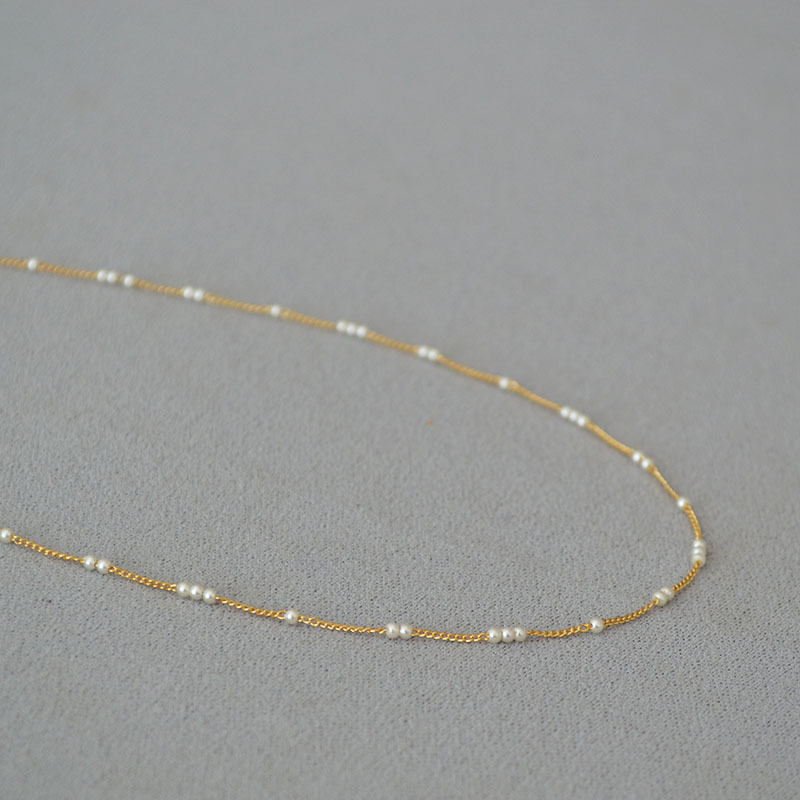 Simple mini baby small pearl spaced brass gold-plated elegant ultra-fine necklace锁骨链