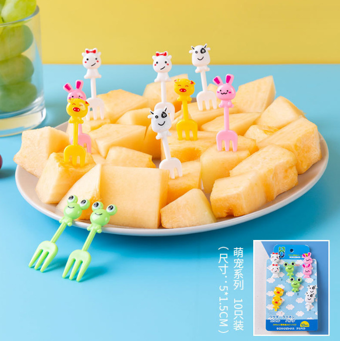 Home cartoon children's fruit fork children's animal cute plastic fruit pick set bento pick