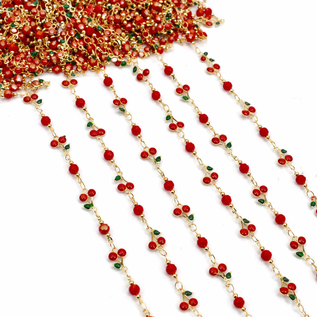 Sweet Fruit Red Cherry Double-Sided Oil-Drop Chain DIY Bracelet Necklace Collarbone Chain Tassel Accessories