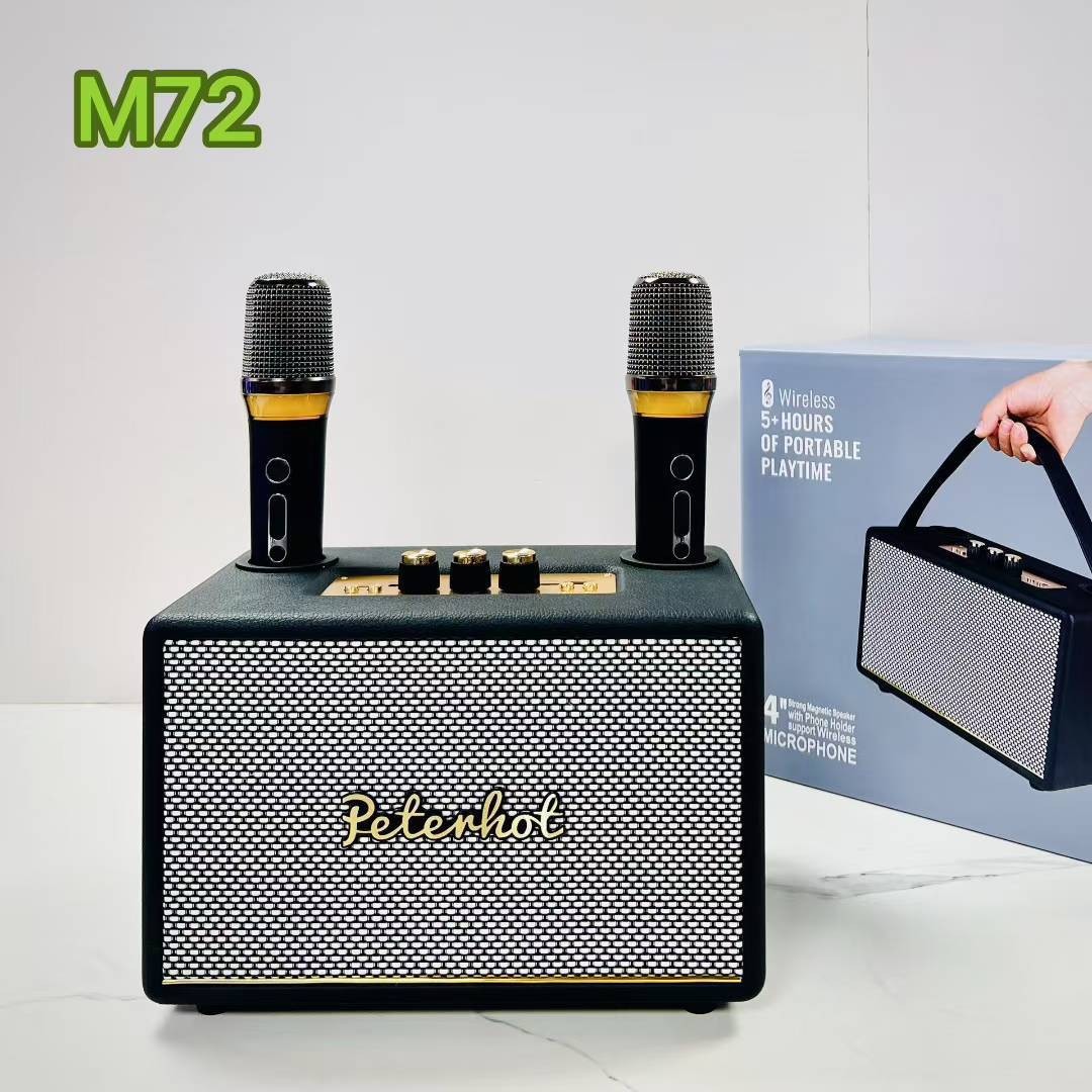 M72 Bluetooth Speaker Wooden Home Outdoor Portable Microphone Integrated K Song Audio 20W High Power