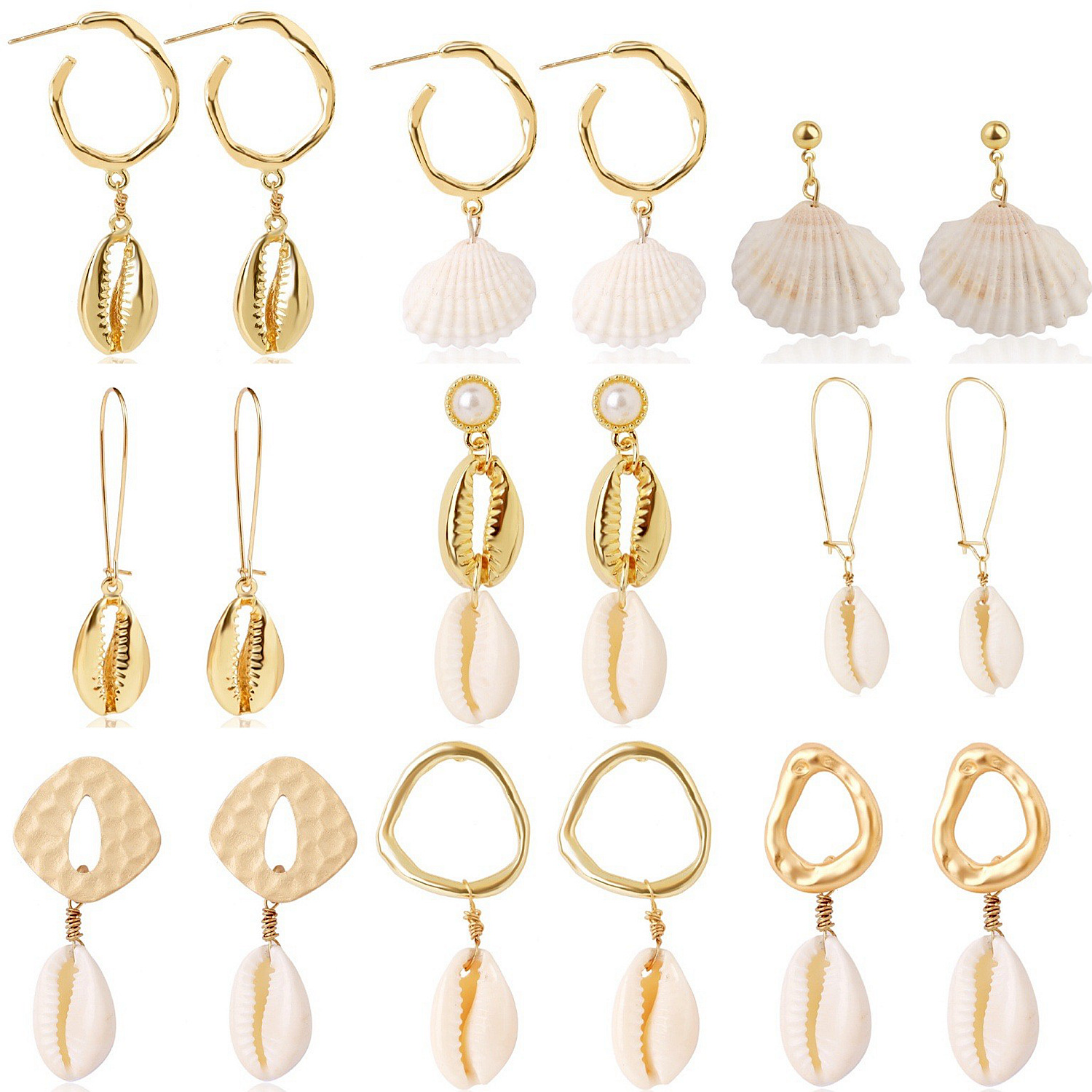 New ocean style earrings natural stone Bohemian shell earring set natural shell earrings