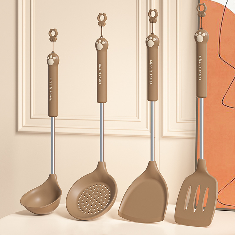Cute bear style silicone kitchen utensils 5-piece set frying spoon kitchen slotted spoon rice spoon non-stick pan silicone spatula new