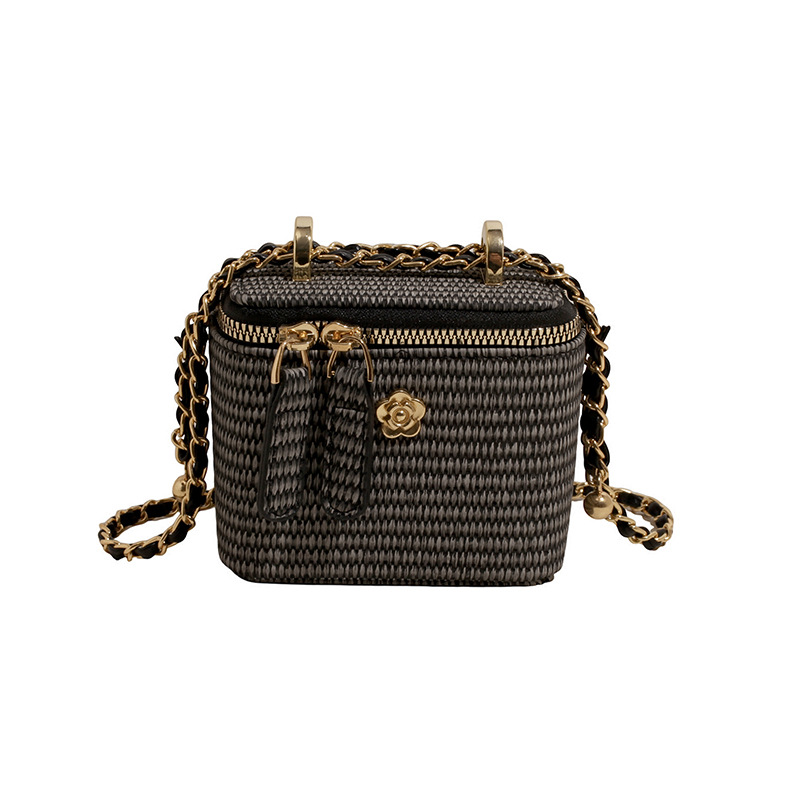 Straw Woven Small Square Bag 2025 New Chanel-Style Diamond Grid Chain Box Shoulder Crossbody Bag