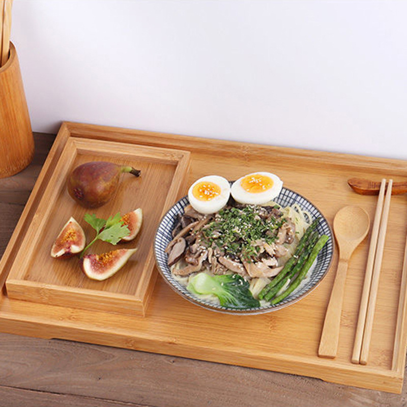 Bamboo wooden rectangular tea cup with handle, hotel restaurant tray, double-ear pastry bread wooden tray