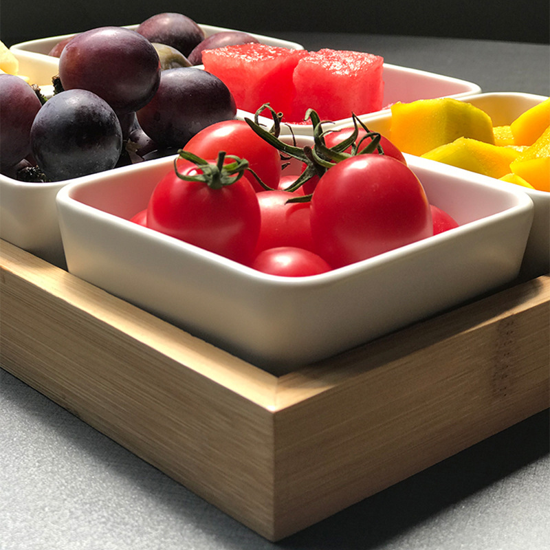 Bamboo fruit plate with compartments, snack nuts, small dishes, candy, KTV condiments, dessert ceramic dried fruit plate, divided box