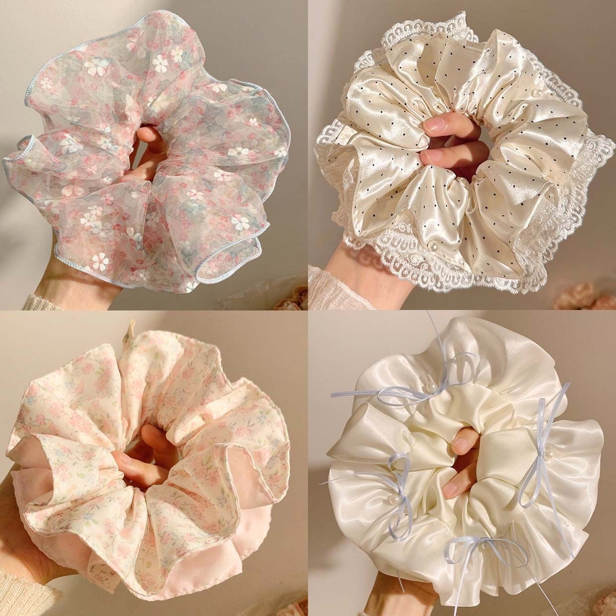 Sweet lace large hair scrunchie extra large ponytail elastic hair tie for women head accessory head flower