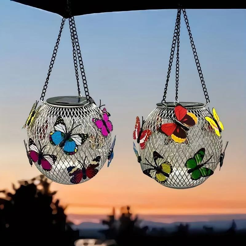 2026 new solar outdoor courtyard lamp iron lantern outdoor hollow waterproof garden landscape decoration