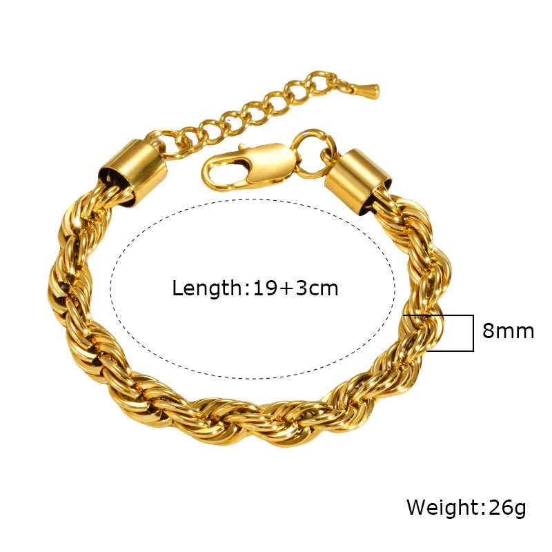 Titanium Steel Hemp Rope Bracelet Thick 2/3/4/5/8MM Unisex Women's Gold-Plated Stainless Steel Accessories