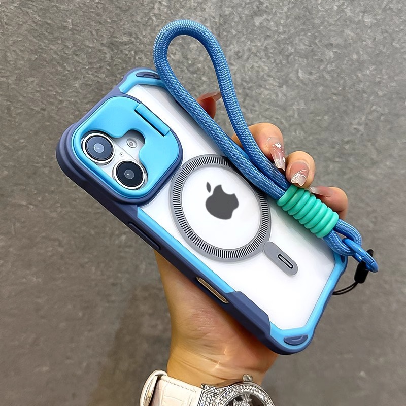 Compatible with iPhone 17 Pro Max phone case skin feel lens cover bracket magnetic Apple 16 with lanyard protective case