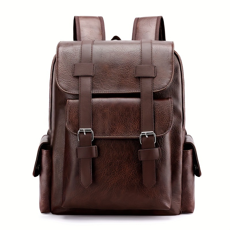 Business double-shoulder bag women and men simple soft PU laptop bag new travel large capacity backpack
