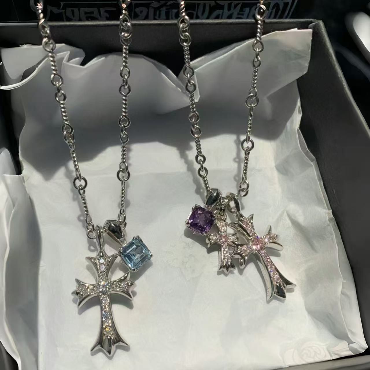 Multi-Layer Cross Tassel Necklace Court Style Collarbone Chain Sweet Cool Necklace for Women