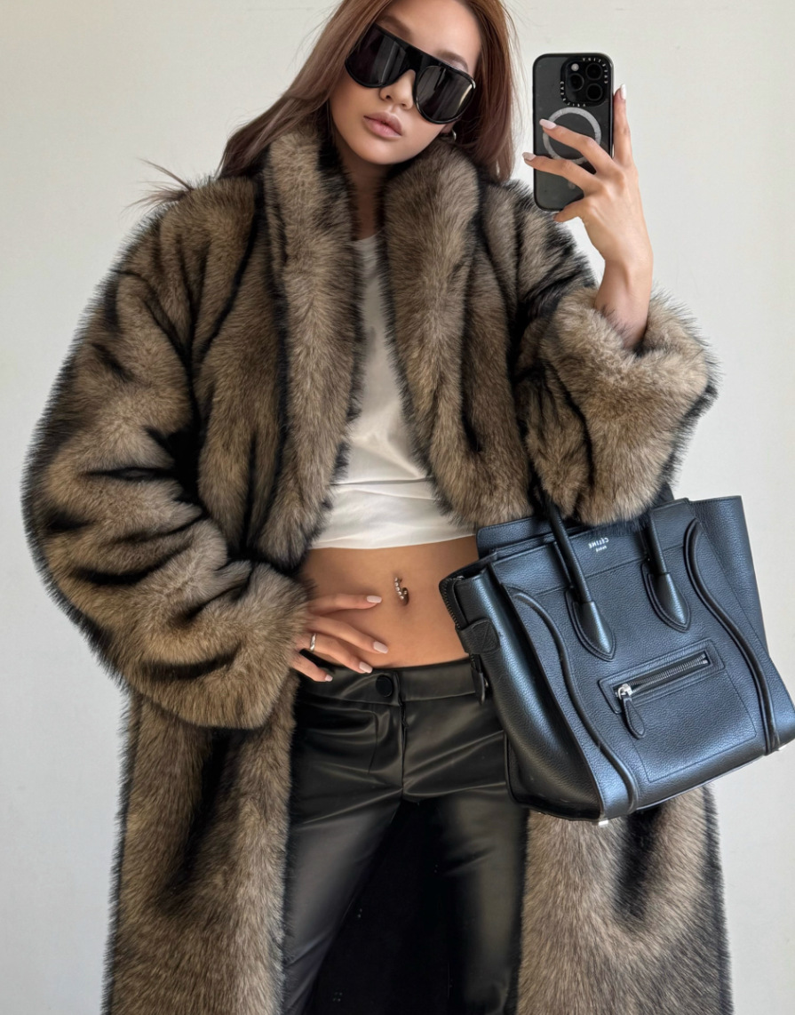 New faux fur artificial fur jacket lengthened shawl collar fox fur fluffy eco-friendly fur