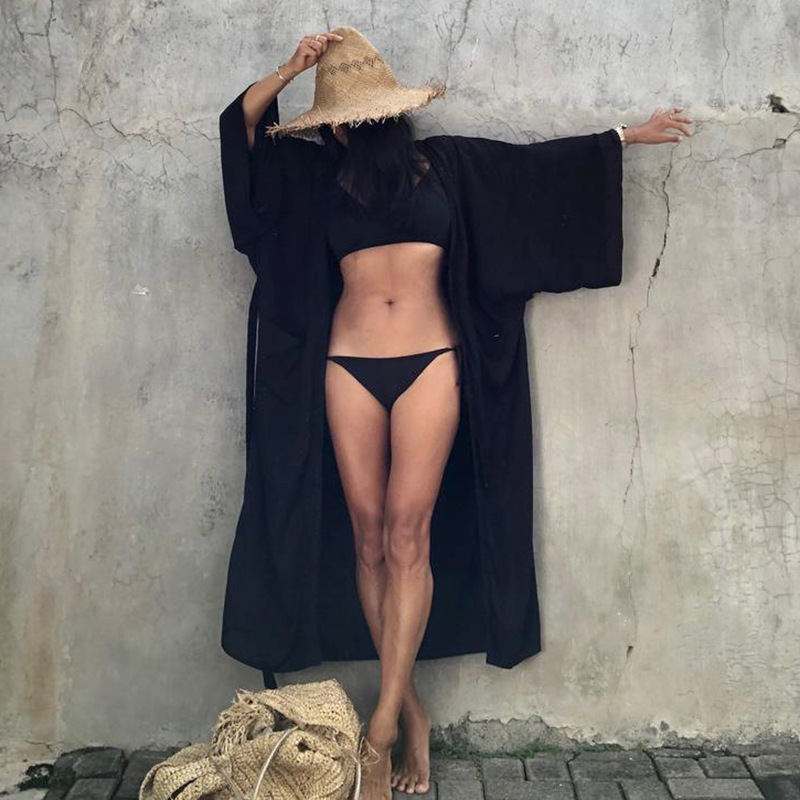 New Rayon Loose Long Cardigan Beach Sun Protection Jacket Seaside Vacation Bikini Cover Up Swimsuit Outer Women