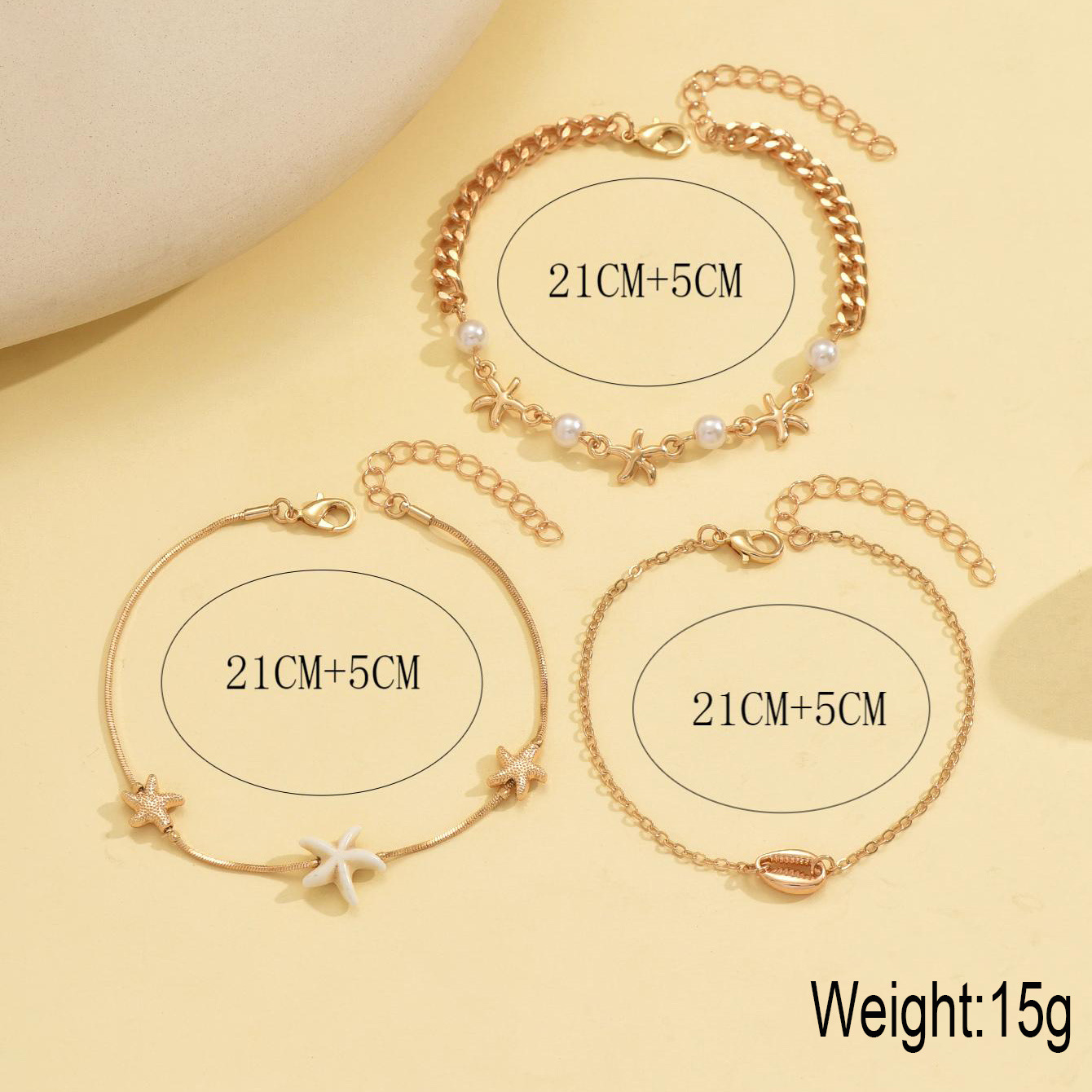 Accessories Beach Vacation Style Alloy Shell Starfish Conch Pendant Anklet for Women Stacking Anklet