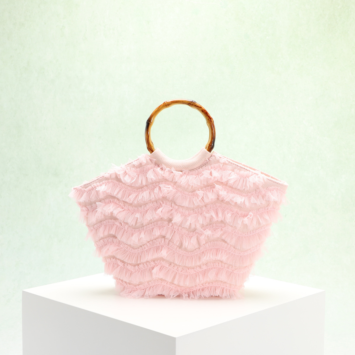 Seaside Vacation Style Bag Women's New Embroidery 3D Applique Sequins Flower Bamboo Knot Handle Bag Elegant Tote Bag