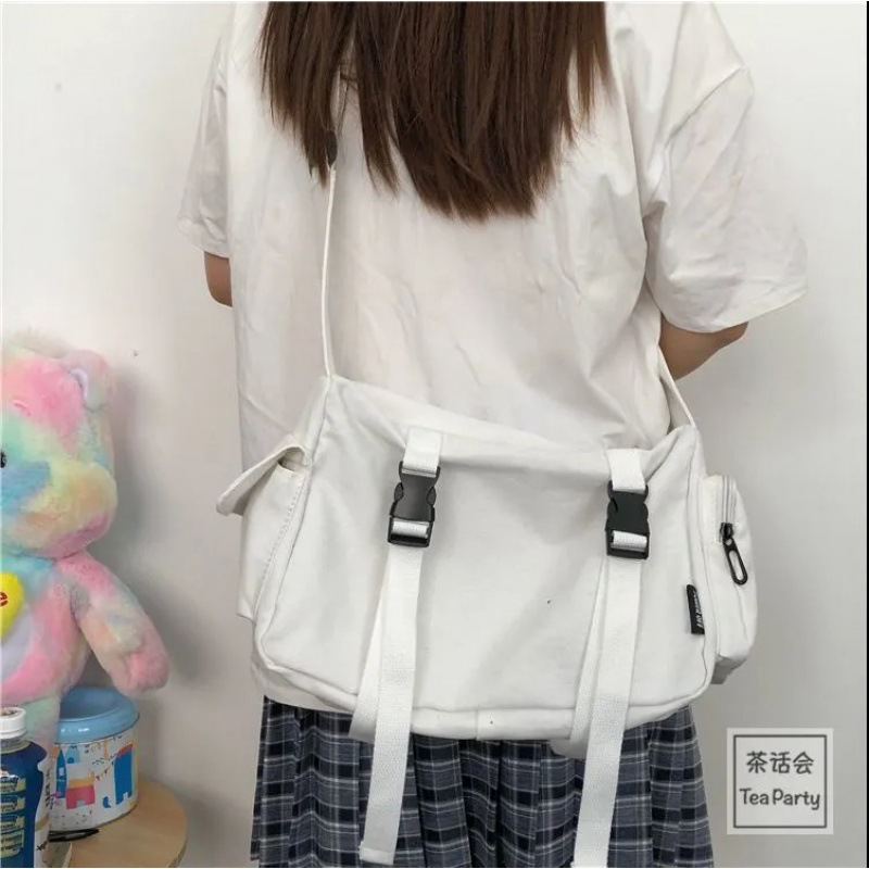 Chic workwear student canvas bag men ulzzang neutral original crossbody bag women