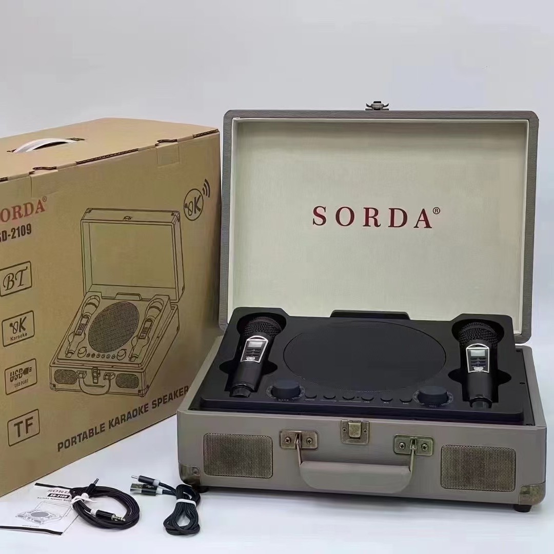 Bluetooth Speaker SD2109 Wood Box Portable Outdoor Wireless Dual Microphone K-Song Machine Home Children