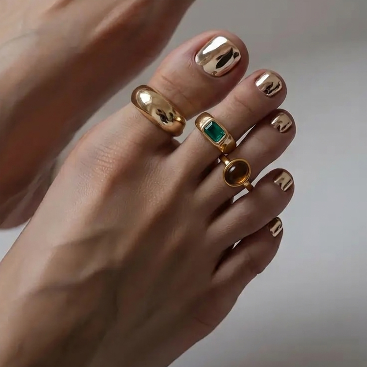 Geometric gem open toe ring metal smooth tiger stone ring toe ring
