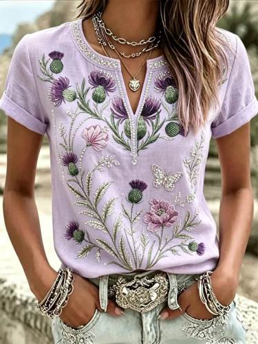 2026 New Summer American Flag Print V-Neck Short Sleeve T-Shirt Women Loose Casual Top