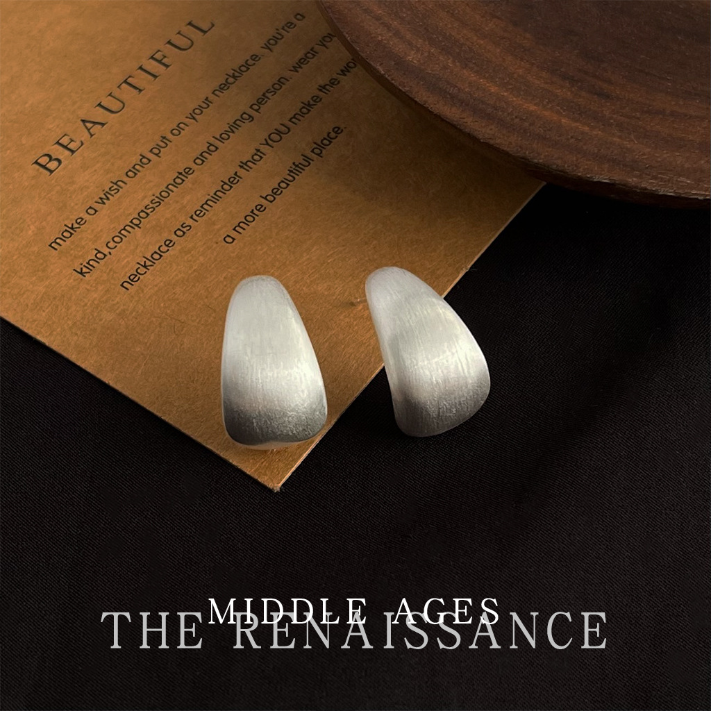Vintage Retro Niche Oval Brushed Silver Earring Collection Ear Studs Ear Jewelry