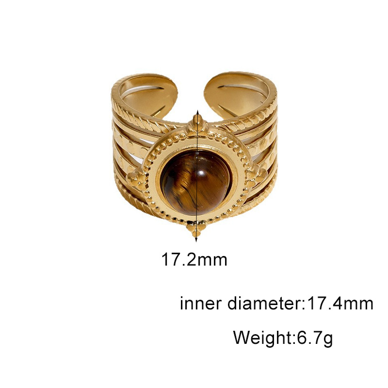 Titanium steel open ring 18k gold stainless steel tiger eye stone hand jewelry