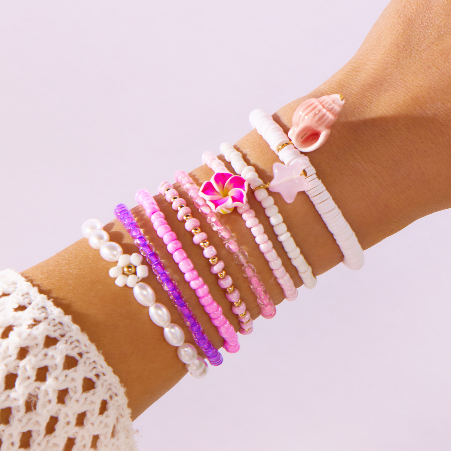 Bohemian Shell Set Bracelet Pendant Niche Women Seed Bead Multi-layer Elastic Bracelet