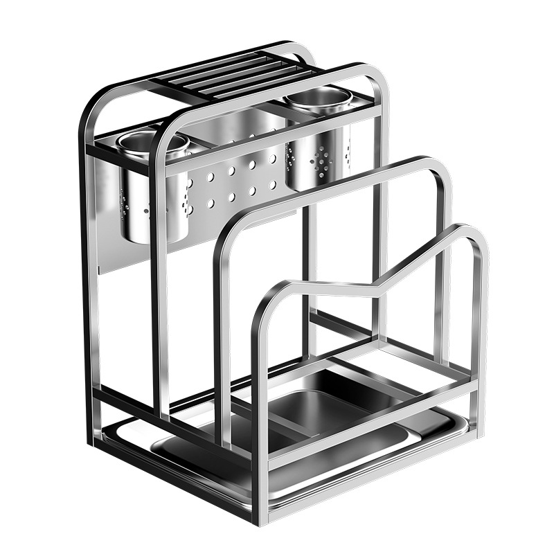 Stainless steel knife rack shelf cutting board rack integrated kitchen chopping board pot lid knife storage rack counter knife chopstick rack