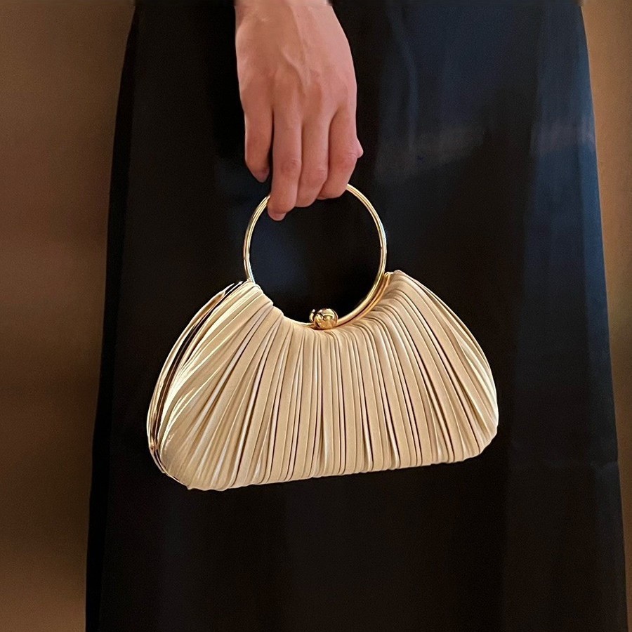 New Pleated Evening Bag Women's Handbag Celebrity Banquet Clutch Dress Bag Ring Handbag