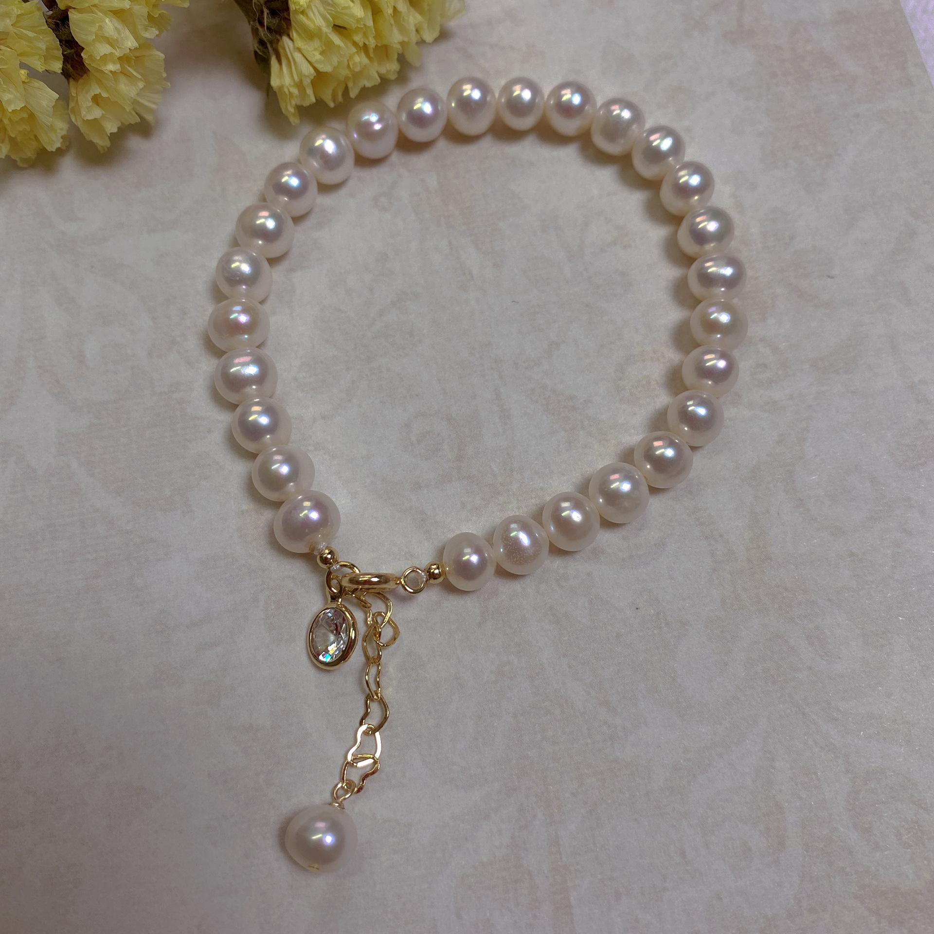 Baroque irregular pearl 14K gold-filled bracelet niche hand string gift