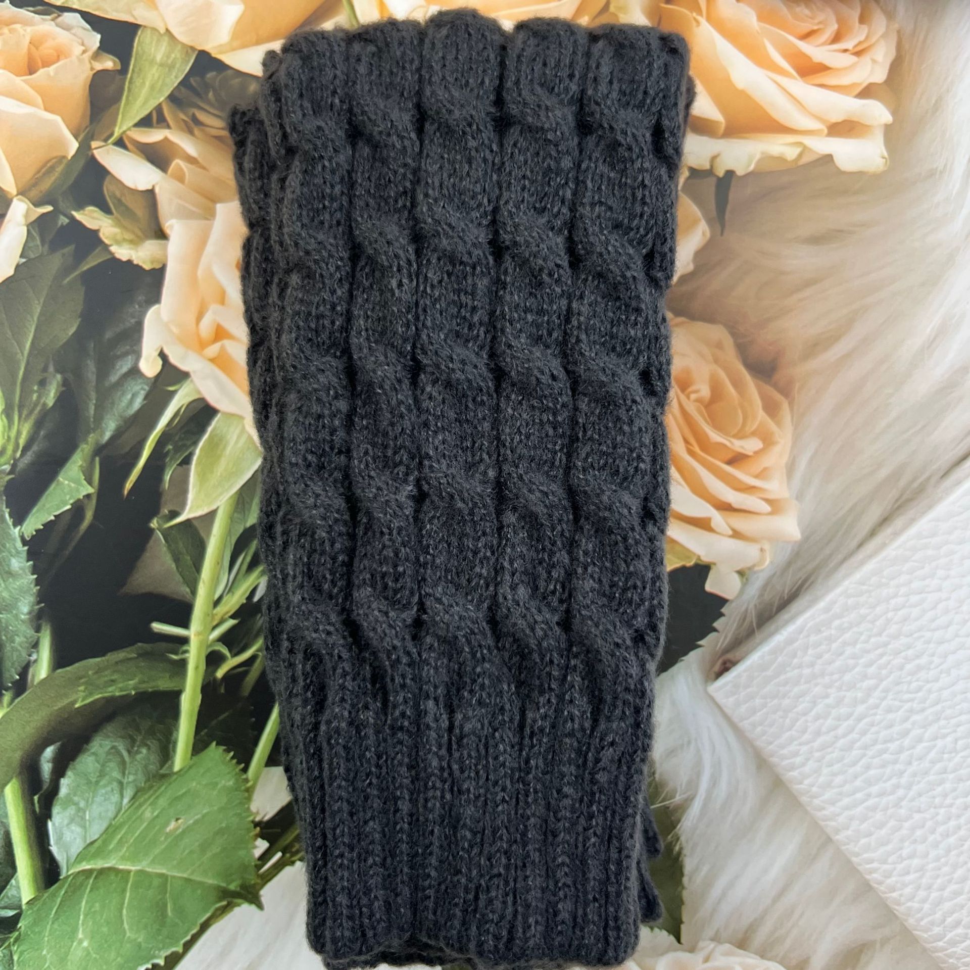 Cable Knit Sock Cuff Women Autumn Winter Solid Color Knit Leg Warmers Coffee Color Yarn Stacked Socks Y2K Leg Warmers