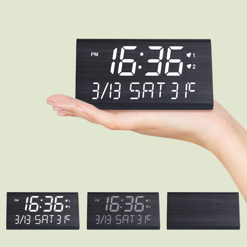LED Wooden Clock Digital Night Light Silent Digital Alarm Clock Perpetual Calendar Temperature Electronic Clock Multifunctional Clock