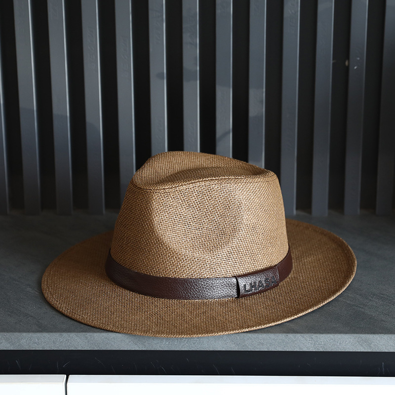 Spring/Summer New Fedora Panama Straw Woven Sun Hat Men's Belt Paper Straw Beach Hat
