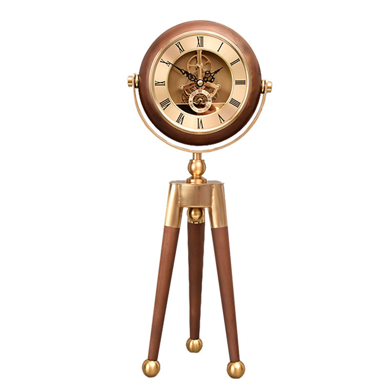 American Style Living Room Silent Gear Desk Clock Home Desktop Ornament European Style Home Decorative Table Tripod Clock