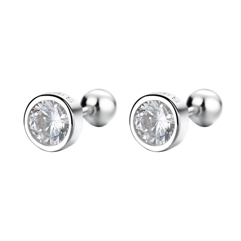925 silver needle zirconium round bead threaded earring for men single ear bone nail simple ear decoration