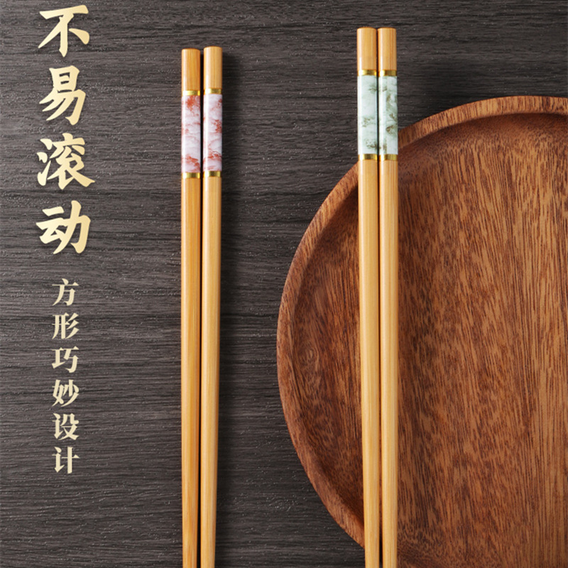 Printed bamboo chopsticks not easy to mold easy to clean household five-color chopsticks serving chopsticks easy to clean tableware
