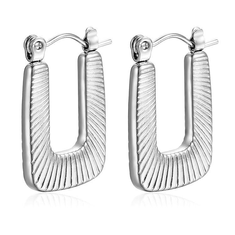 Square striped stainless steel earrings for women, 18K ear accessories, EU certified
