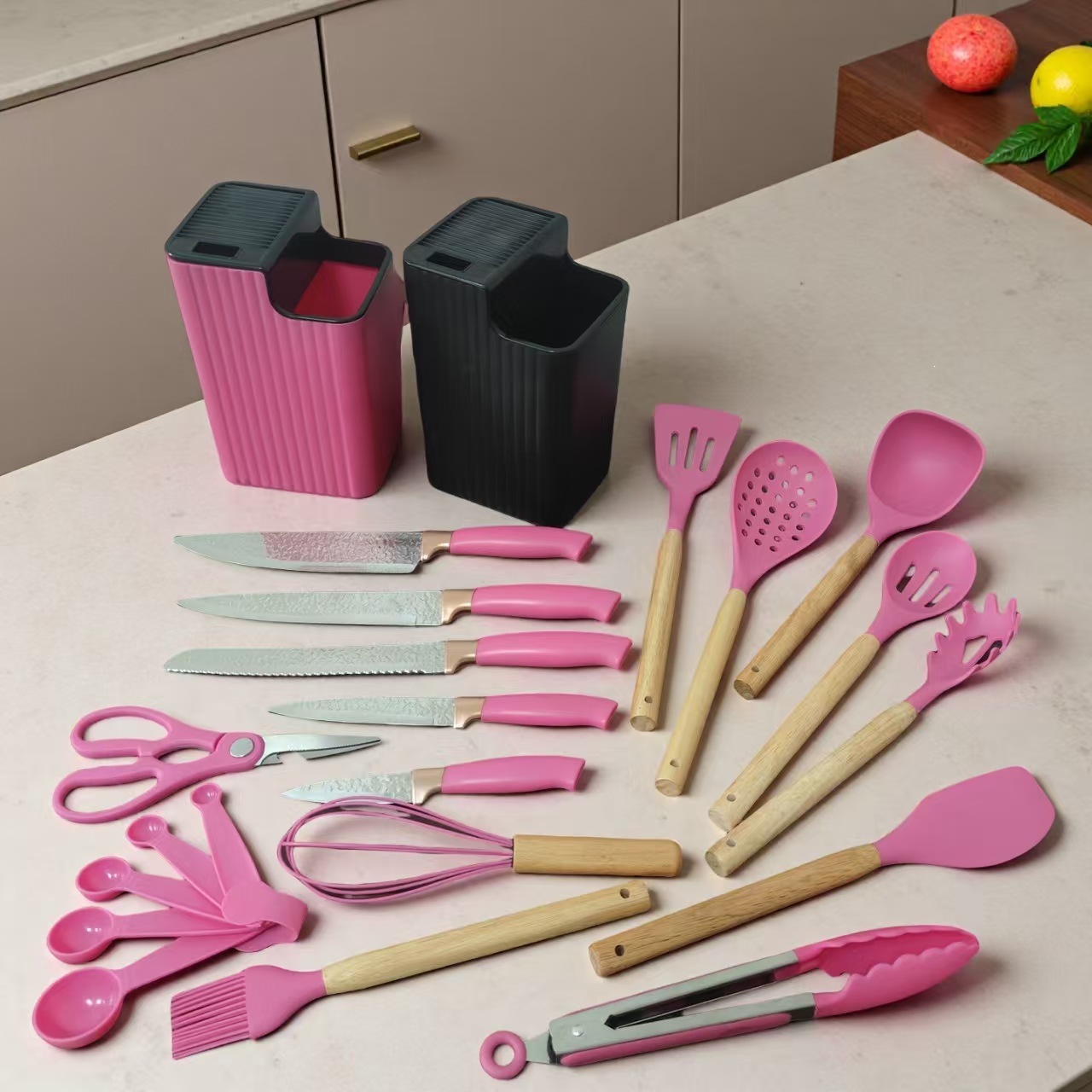 Knife holder knife set silicone 21-piece non-stick multifunctional kitchen utensil vertical rotating base silicone set