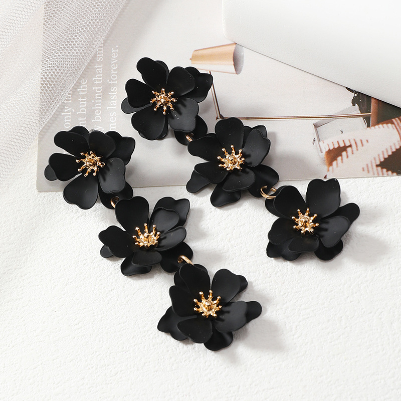 High-quality long dopamine flower earrings rose red ear studs