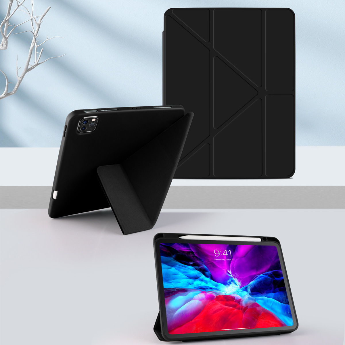 Compatible 2024 M2 Protective Case Deformable Y-fold iPad 10.2 Leather Case Air 6 New 10th Generation Pro 11 Protective Case