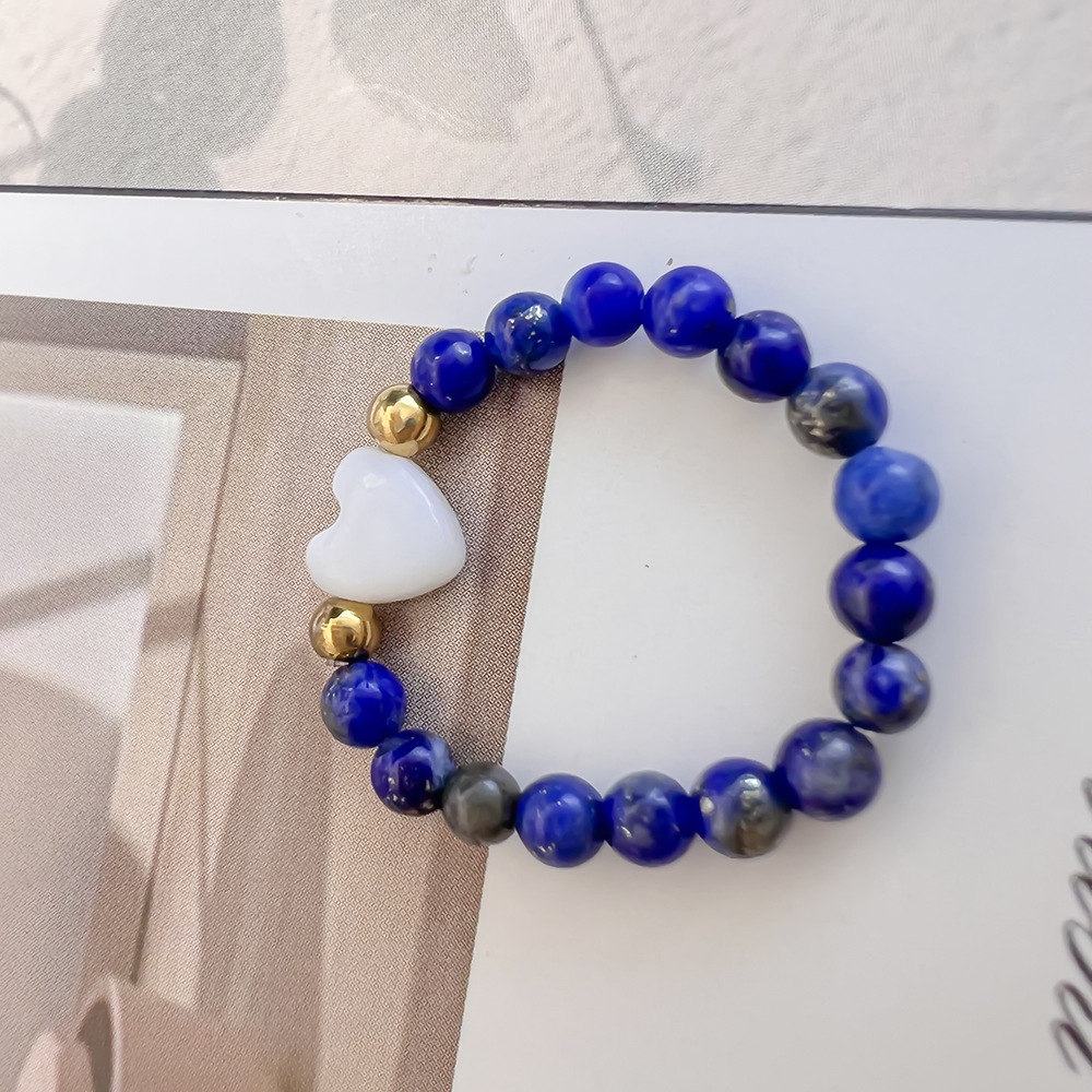 Colorful Natural Stone and Stainless Steel Bead Ring: Heart-Shaped Seashell DIY Craft—Sweet Set of Rings for the Index Finger