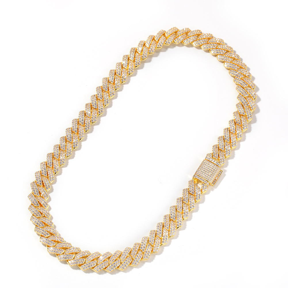 Hip Hop Bar Cuban Chain Necklace Men 13mm Inlaid Zircon Gold Plated Necklace Accessories