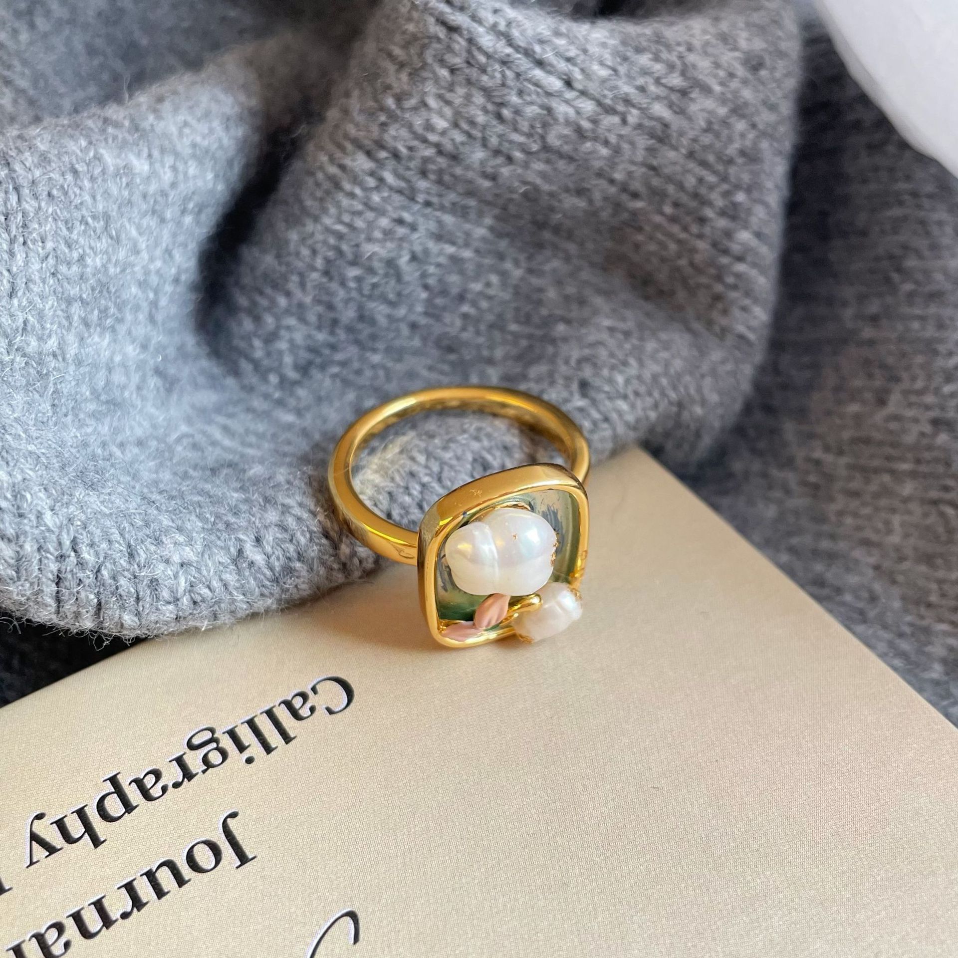 NALA Drip Glaze New Chinese Style Open Ring Niche Pearl Ring Hand Jewelry Ring