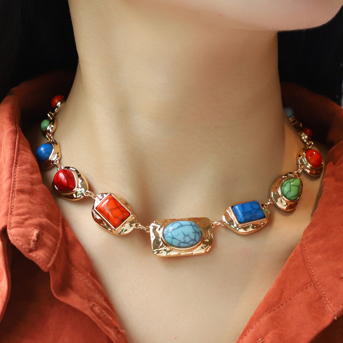 Kenjie 2025 new natural stone style necklace collar chain court style earrings for women