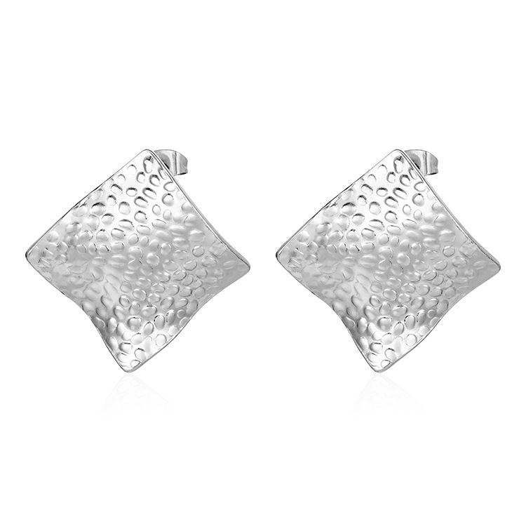 Square striped stainless steel earrings for women, 18K ear accessories, EU certified
