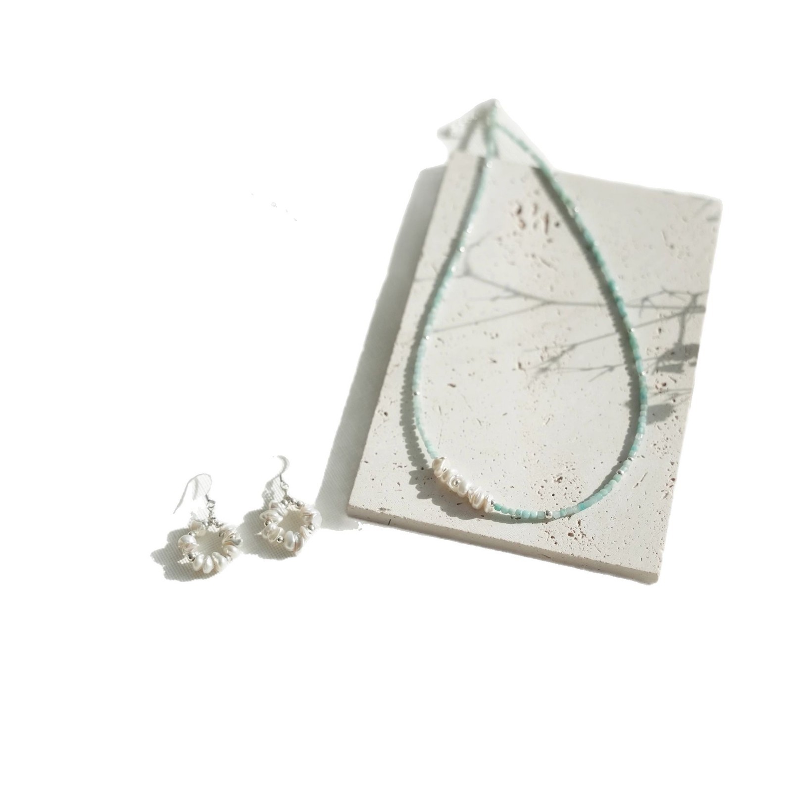 Chinese-style new Chinese-style amazonite petal pearl necklace for women, collarbone chain, dopamine small fresh ethnic style neck chain